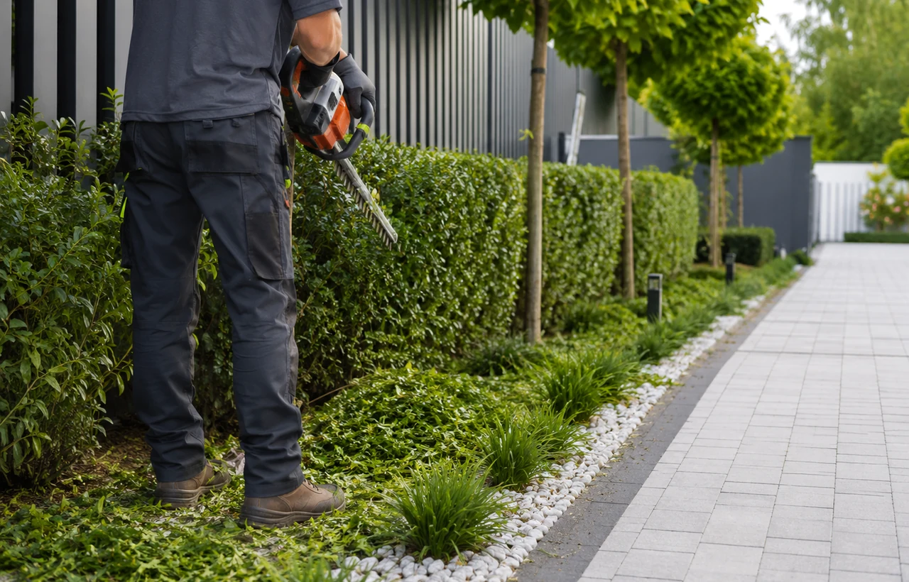 Gartenpflege an einem Wohnobjekt