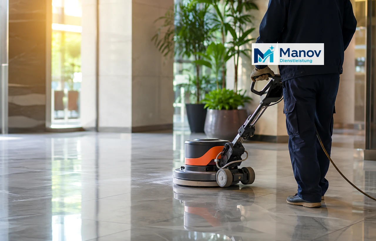 Maschinelle Reinigung in einer Lobby