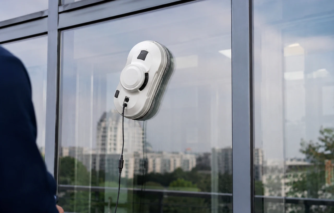 Reinigungsroboter an einer Fassade