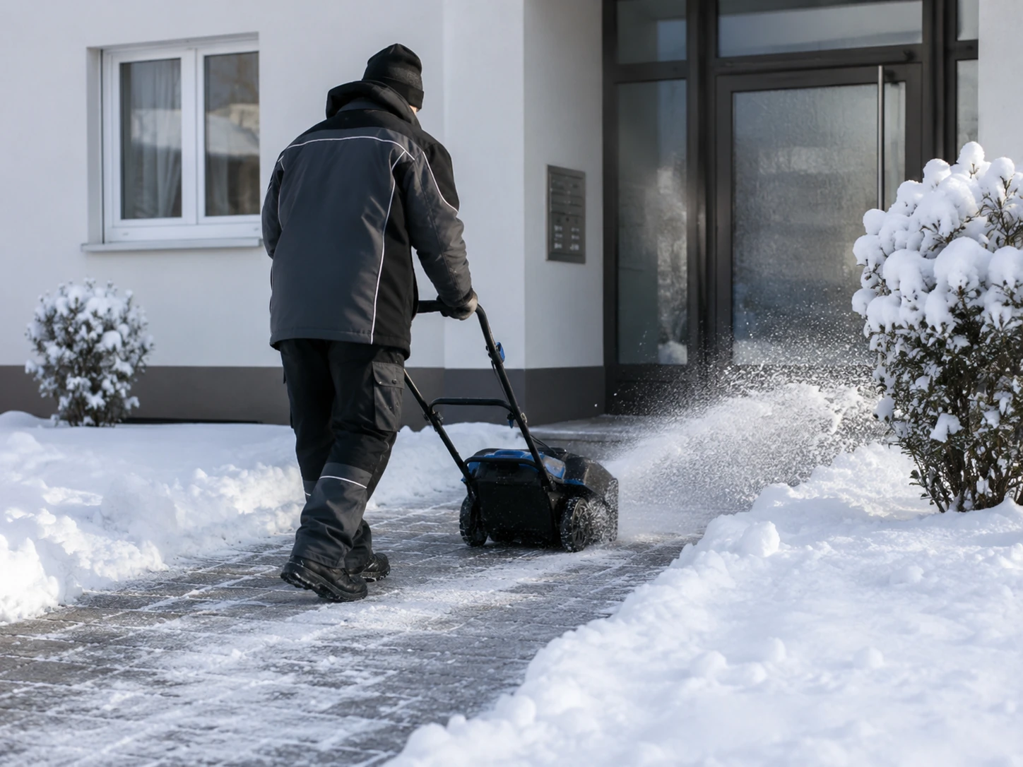 Winterdienst mit handgeführter Schneefräse